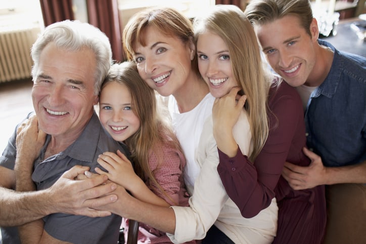 happy family hugging together